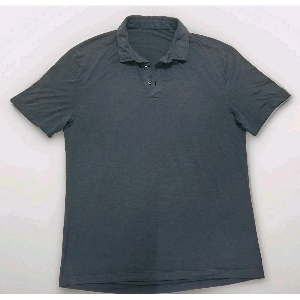 Lululemon Evolution Polo Shirt‎ Short Sleeve Mens Sz L Blue Logo Solid Active